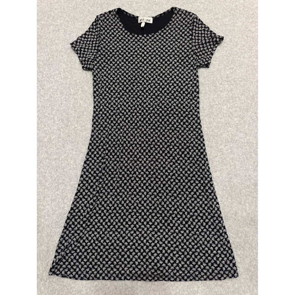 Es.se USA Womens Black Butterfly Print Short Sleeve A-Line Mini Dress M Y2K